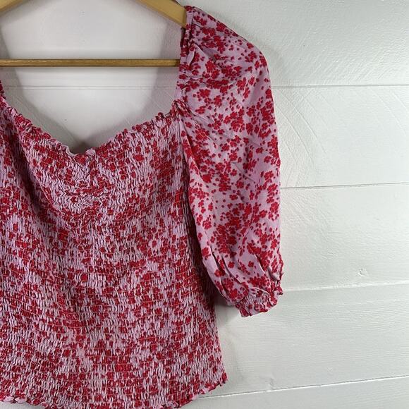 CUPCAKES & CASHMERE Pink Floral Off Shoulder Puffy Sleeves Top Blouse Small - Picture 6 of 11